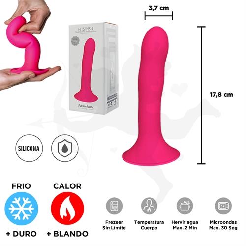 HITSENS 4 - Dildo de Silicona de Doble Densidad (Color Rosa Fuerte)